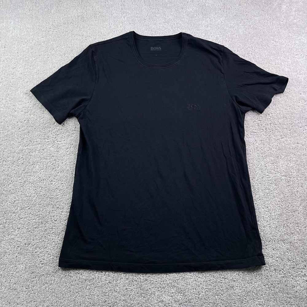 Hugo Boss Shirt Mens Large Black Crew Neck Short Sleeve Embroidered Logo Tee